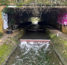 Dodham Brook restoration works under Newton Road bridge before weir