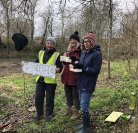 Volunteer group photo at Alvington pond, quarterly aquatic invertebrate survey