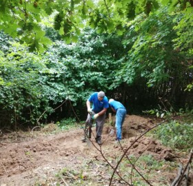 Digging the hibernaculum at Oak Tree Park Pond, Brympton