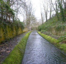 A photo of Dodham Brook flood channel which runs along the southern boundary of the Leisure Park, Yeovil.