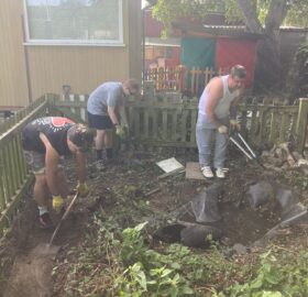 able2achieve learners at The Old School Queen Camel working on enhancing the pond area.