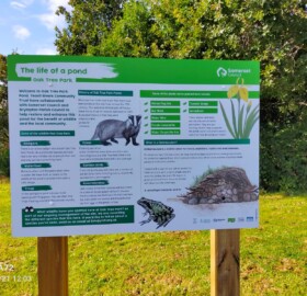 New interpretation board installed at Oak Tree Park Ponds, in the Brympton Parish of Yeovil